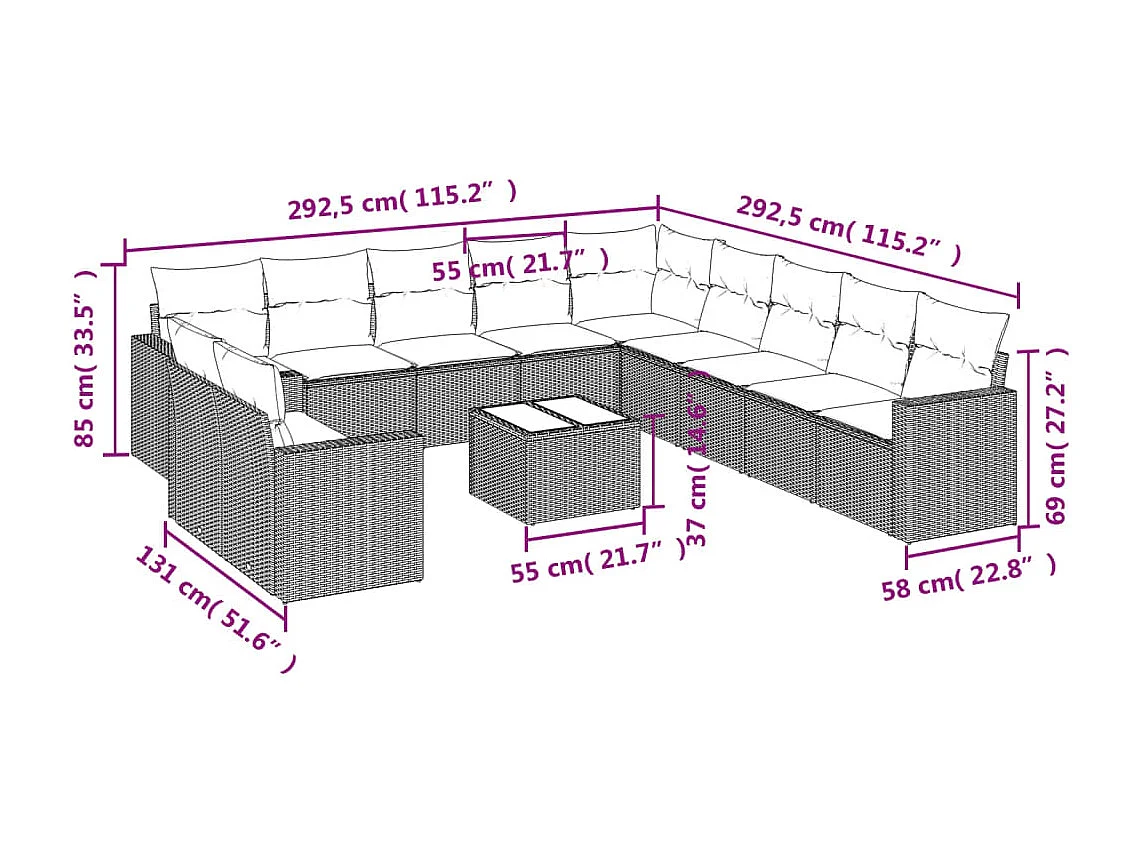 Gartenmöbel-Set mit Kissen 12-tlg. braun gewebtes Harz