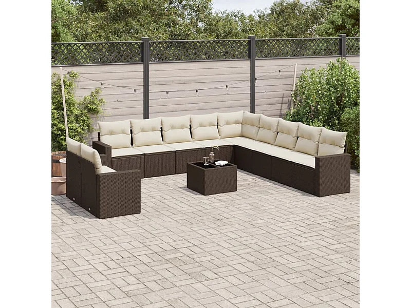 Set di mobili da giardino con cuscini 12 pezzi in resina intrecciata marrone