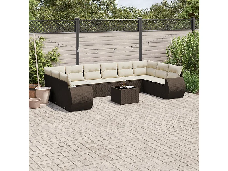 Salon de jardin et coussins 11 pcs marron résine tressée