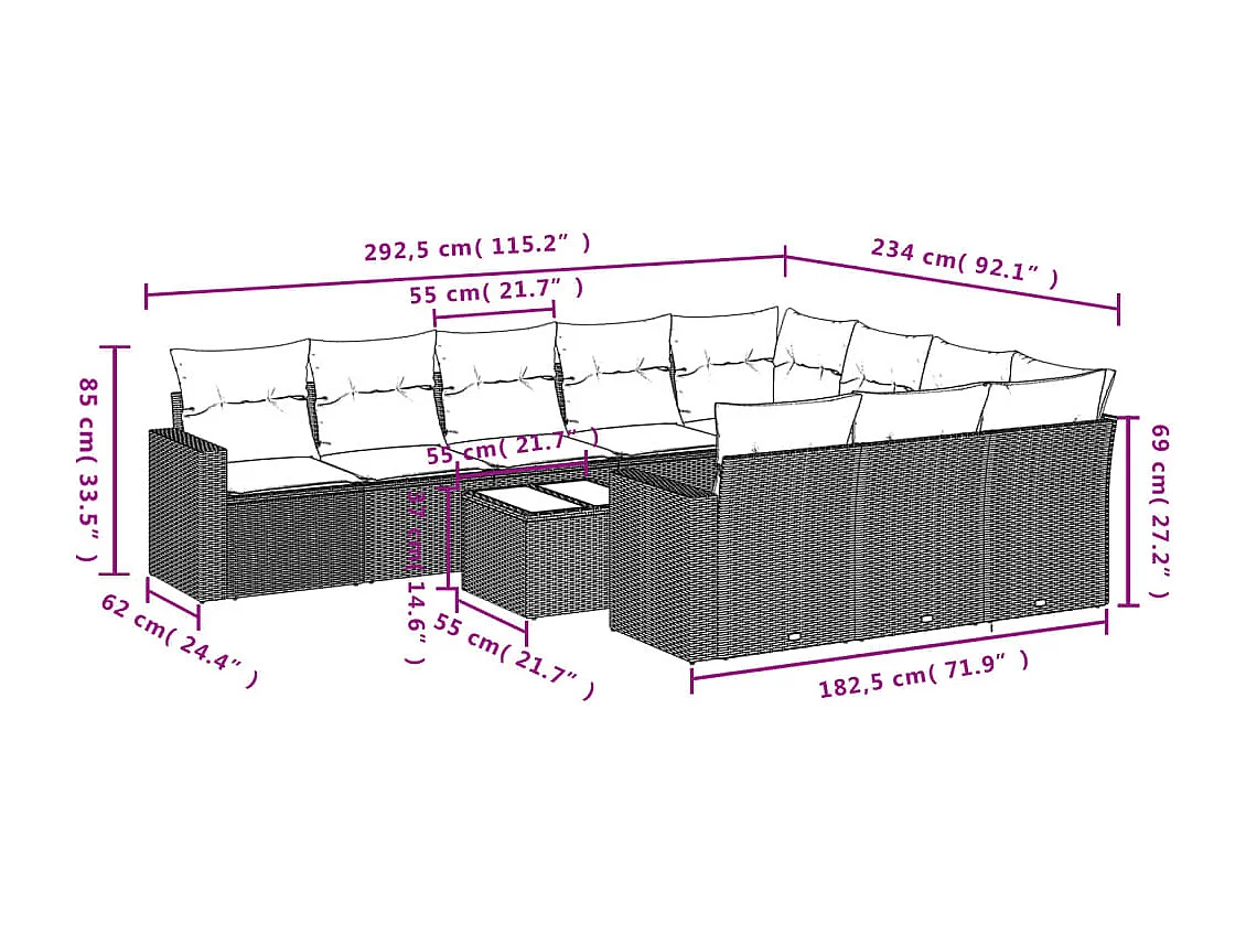 Gartenmöbel und Kissen 11-tlg. braunes Kunstharzgeflecht