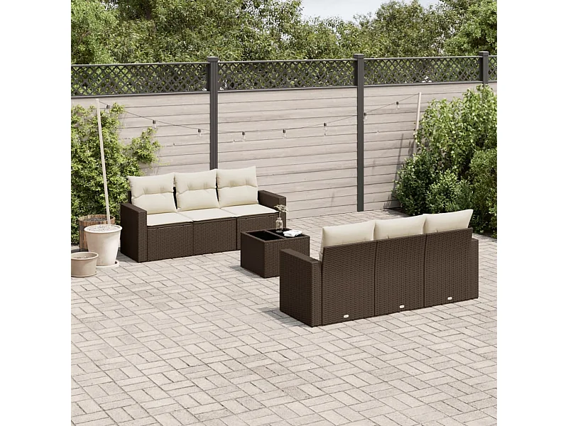 Salon de jardin avec coussins 7 pcs marron résine tressée