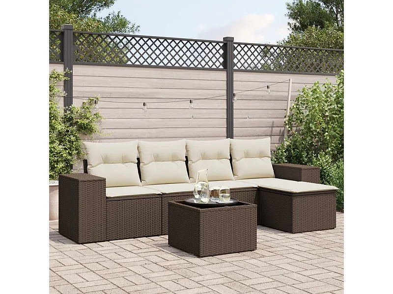 Conjunto de móveis de jardim com almofadas 6 peças resina trançada marrom