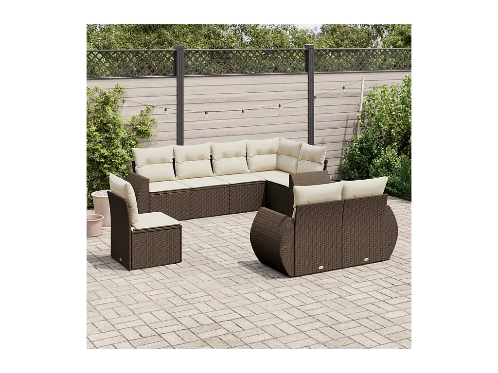 Salon de jardin 8 pcs avec coussins marron résine tressée