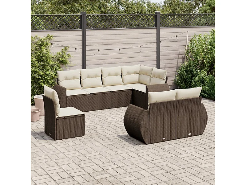 Salon de jardin 8 pcs avec coussins marron résine tressée