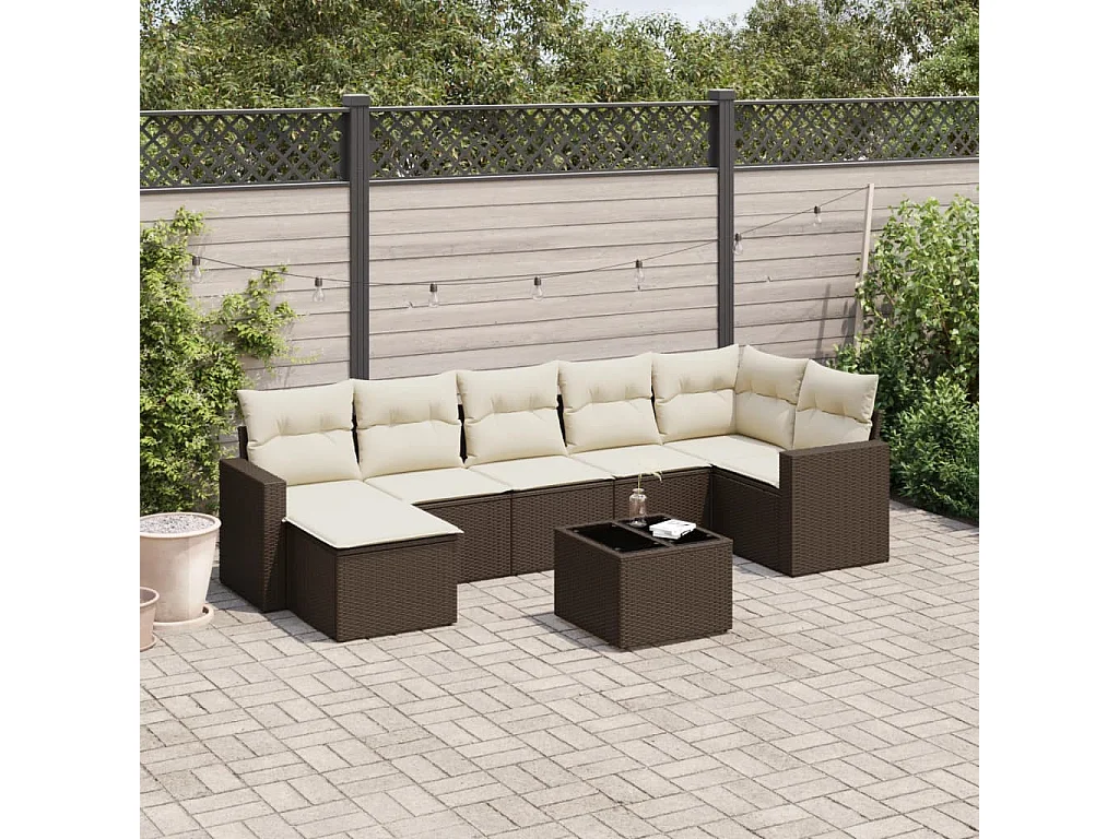 Salon de jardin 8 pcs avec coussins marron résine tressée