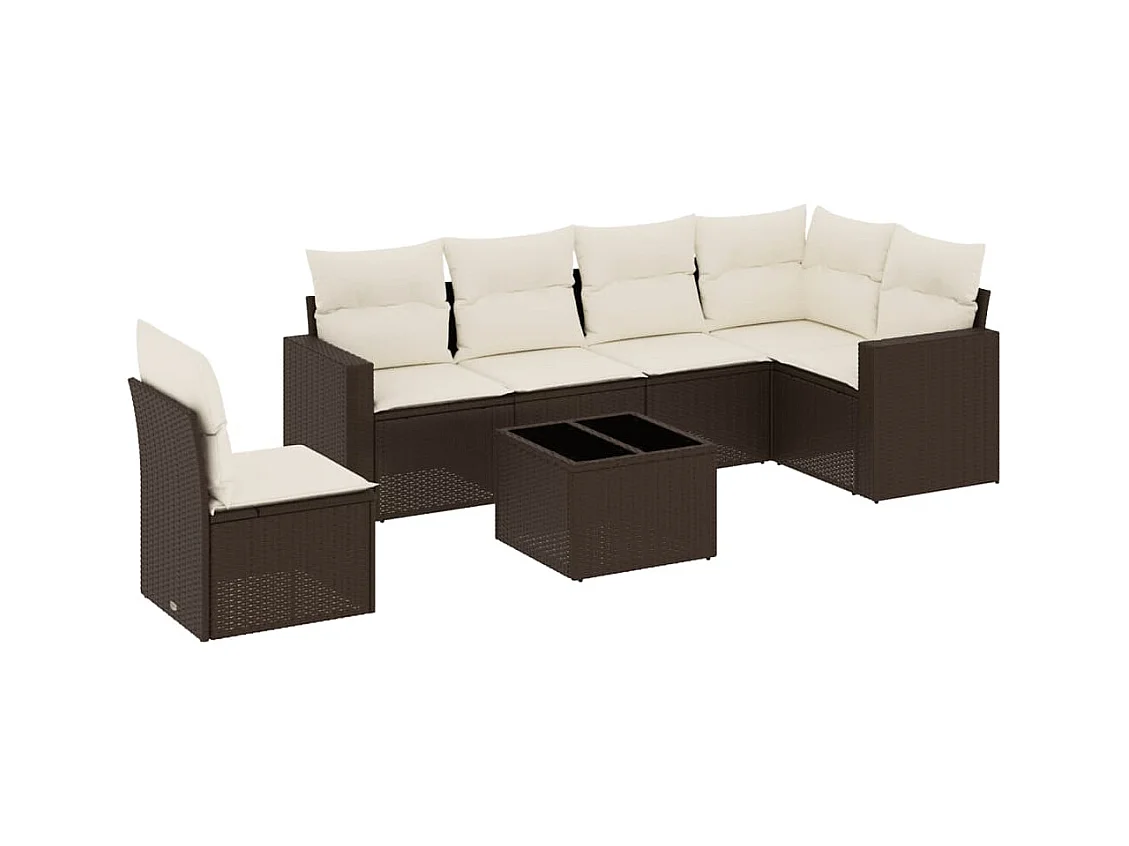 Gartenmöbel-Set mit Kissen 7-tlg. braunes Korbgeflecht