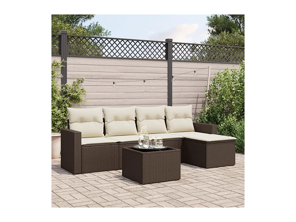 Salon de jardin avec coussins 6 pcs marron résine tressée
