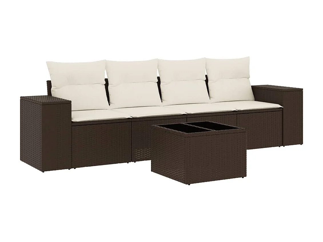 Salon de jardin avec coussins 5 pcs marron résine tressée