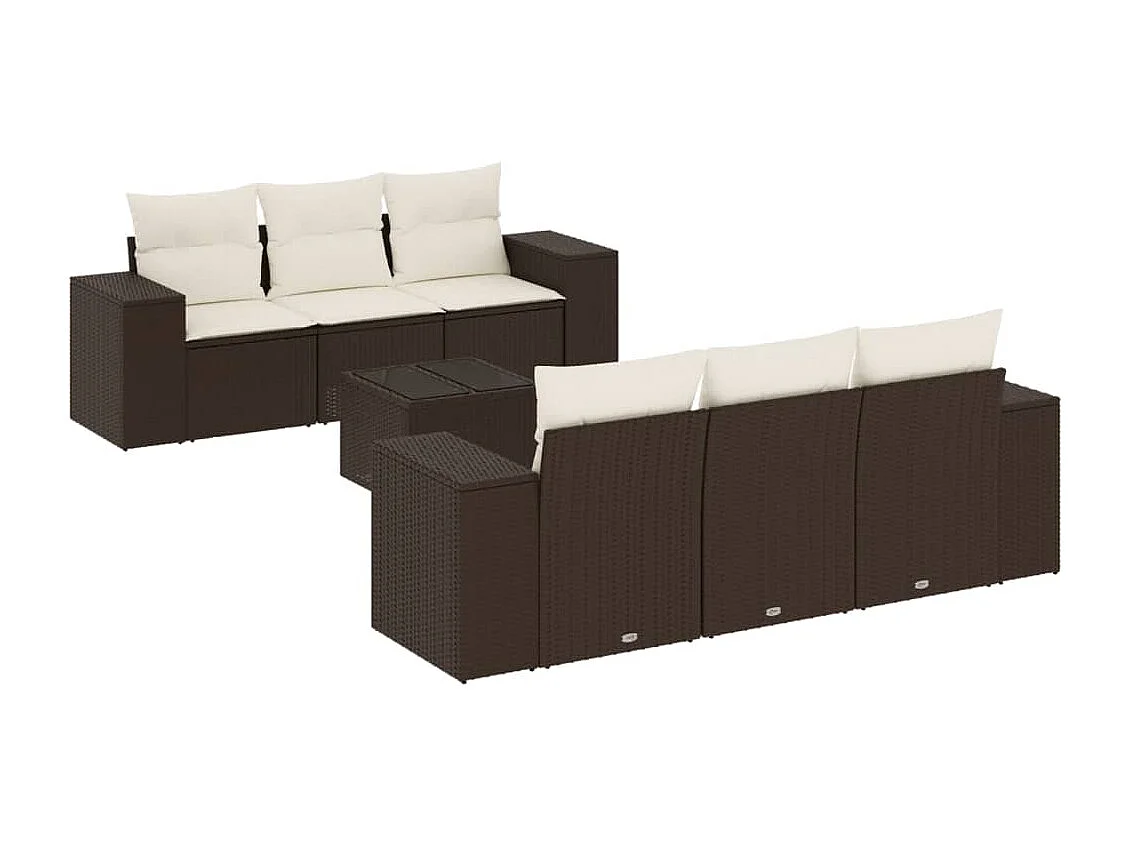 Salon de jardin avec coussins 7 pcs marron résine tressée