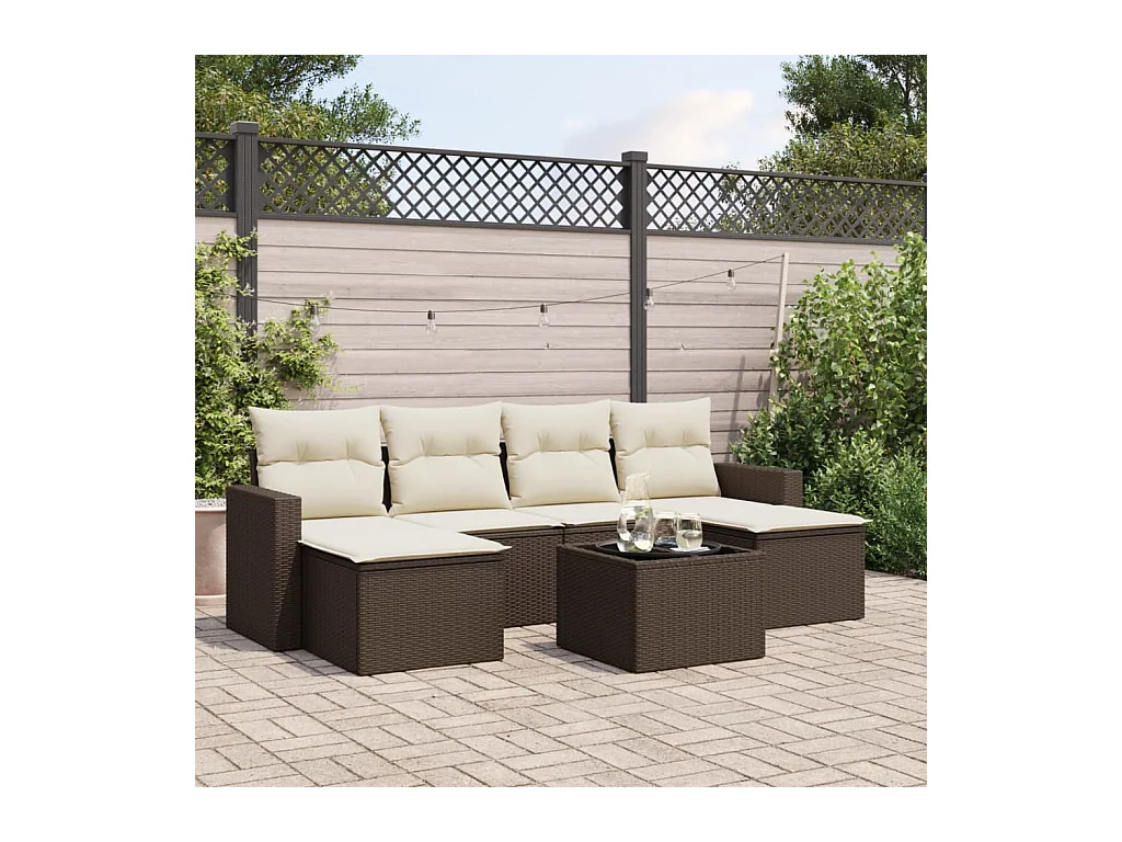 Salon de jardin avec coussins 7 pcs marron résine tressée
