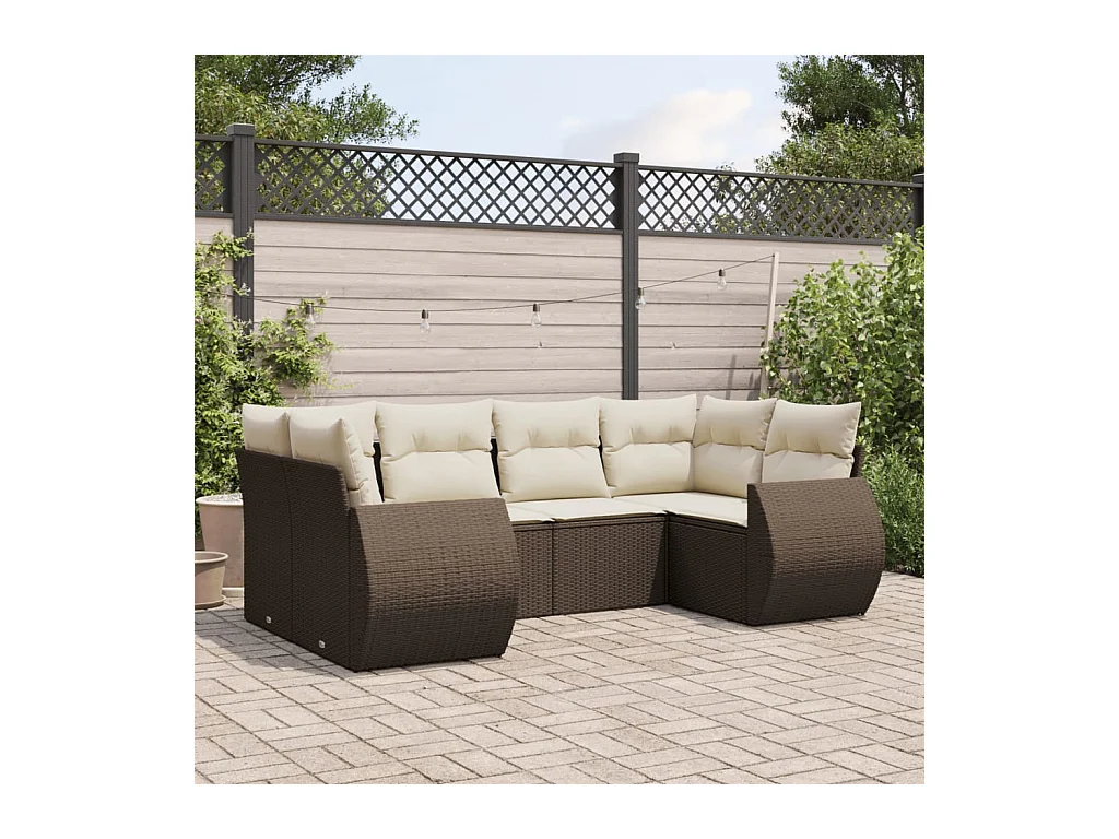 Salon de jardin avec coussins 6 pcs marron résine tressée