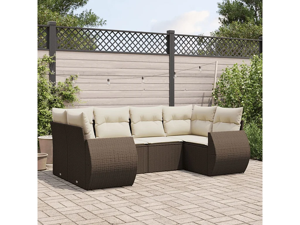 Salon de jardin avec coussins 6 pcs marron résine tressée