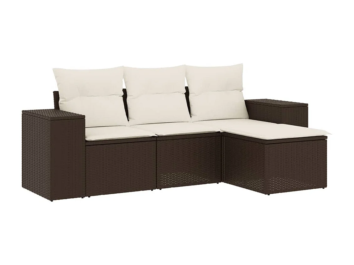 Conjunto de muebles de jardín de 4 piezas con cojines marrones en resina trenzada