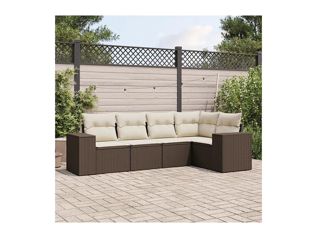 Salon de jardin avec coussins 5 pcs marron résine tressée