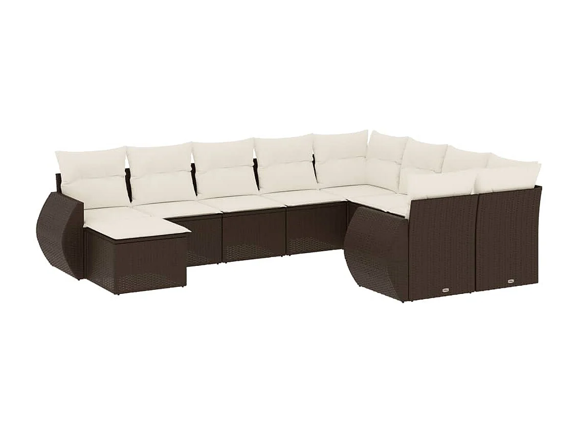 Salon de jardin 10 pcs avec coussins marron résine tressée