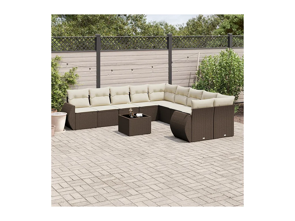 Salon de jardin et coussins 11 pcs marron résine tressée