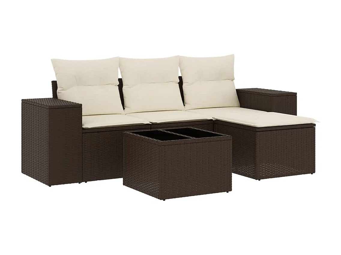 Salon de jardin avec coussins 5 pcs marron résine tressée