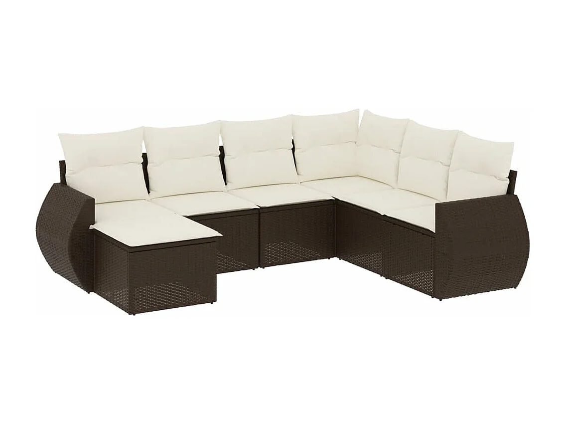 Set mobili da giardino con cuscini 7 pz in resina vimini marrone