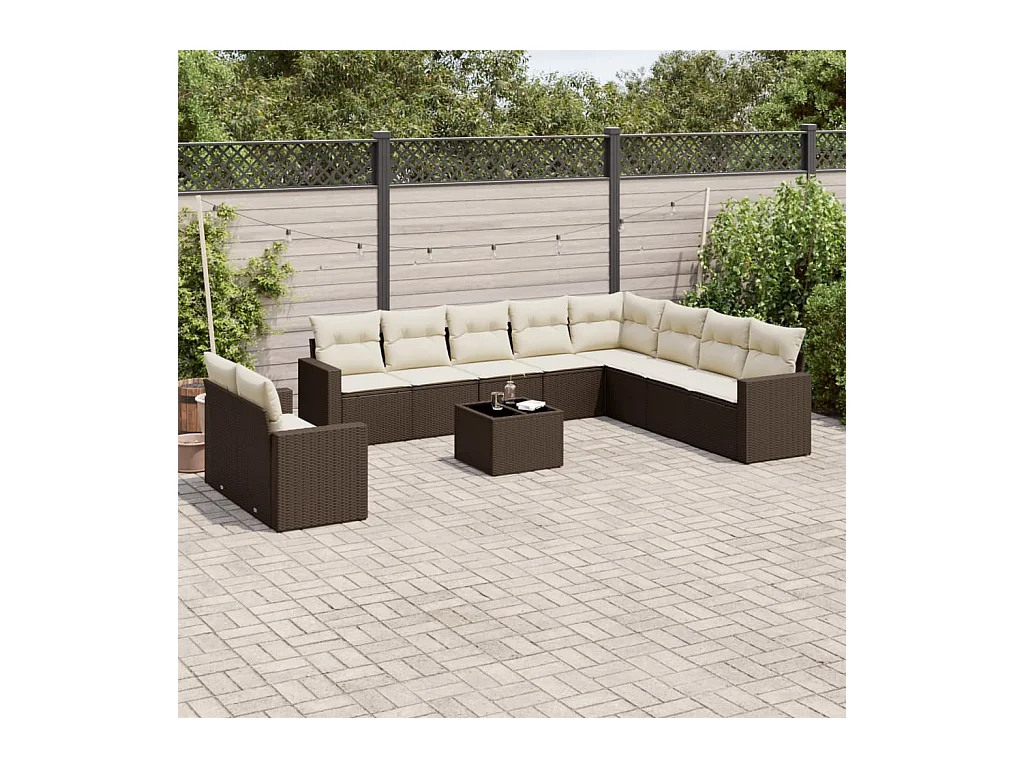 Salon de jardin et coussins 11 pcs marron résine tressée