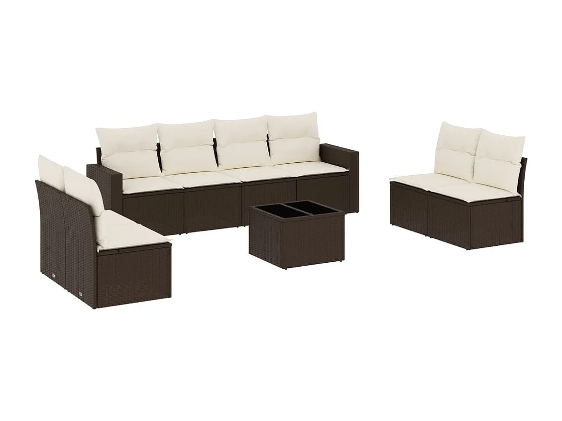 Salon de jardin avec coussins 9 pcs marron résine tressée