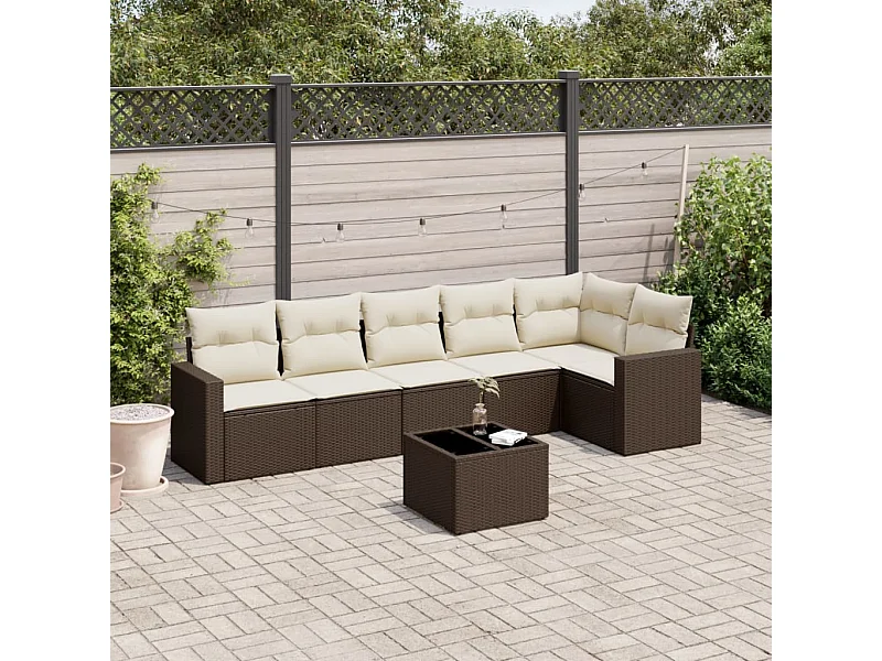 Set mobili da giardino con cuscini 7 pz in resina vimini marrone
