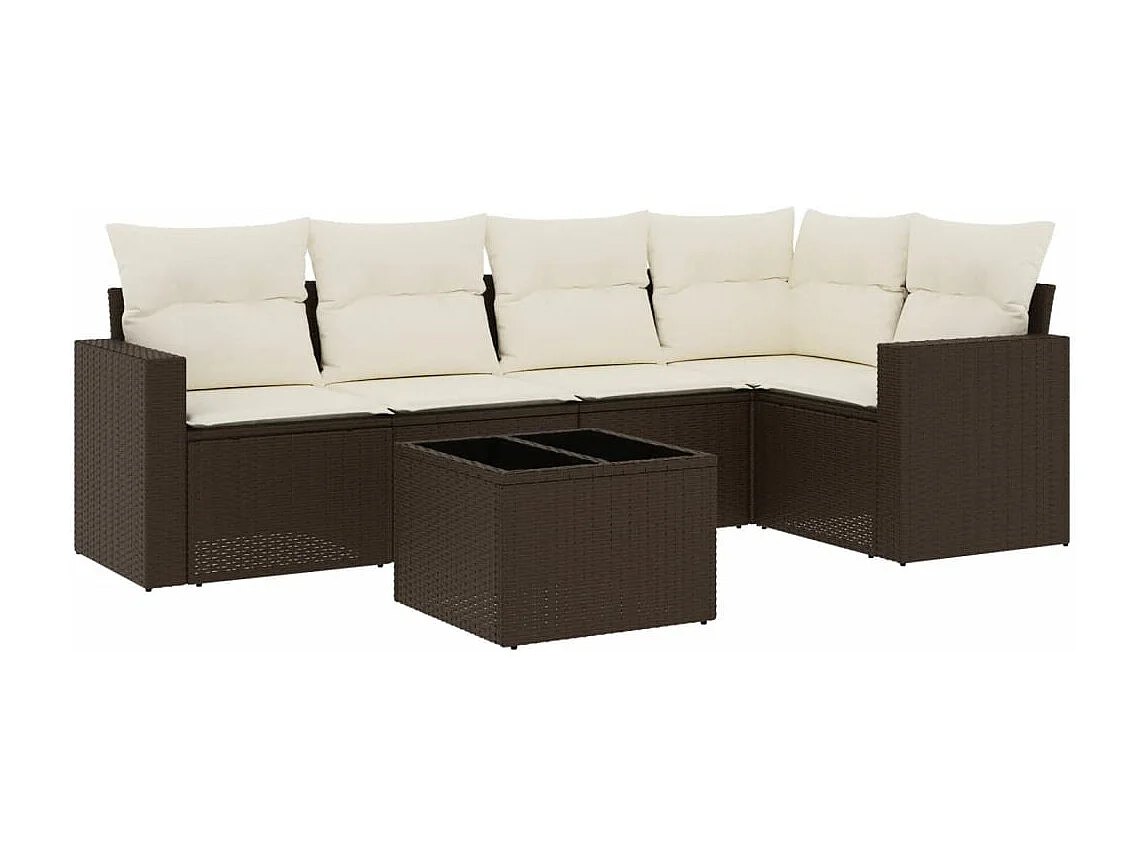 Salon de jardin avec coussins 6 pcs marron résine tressée
