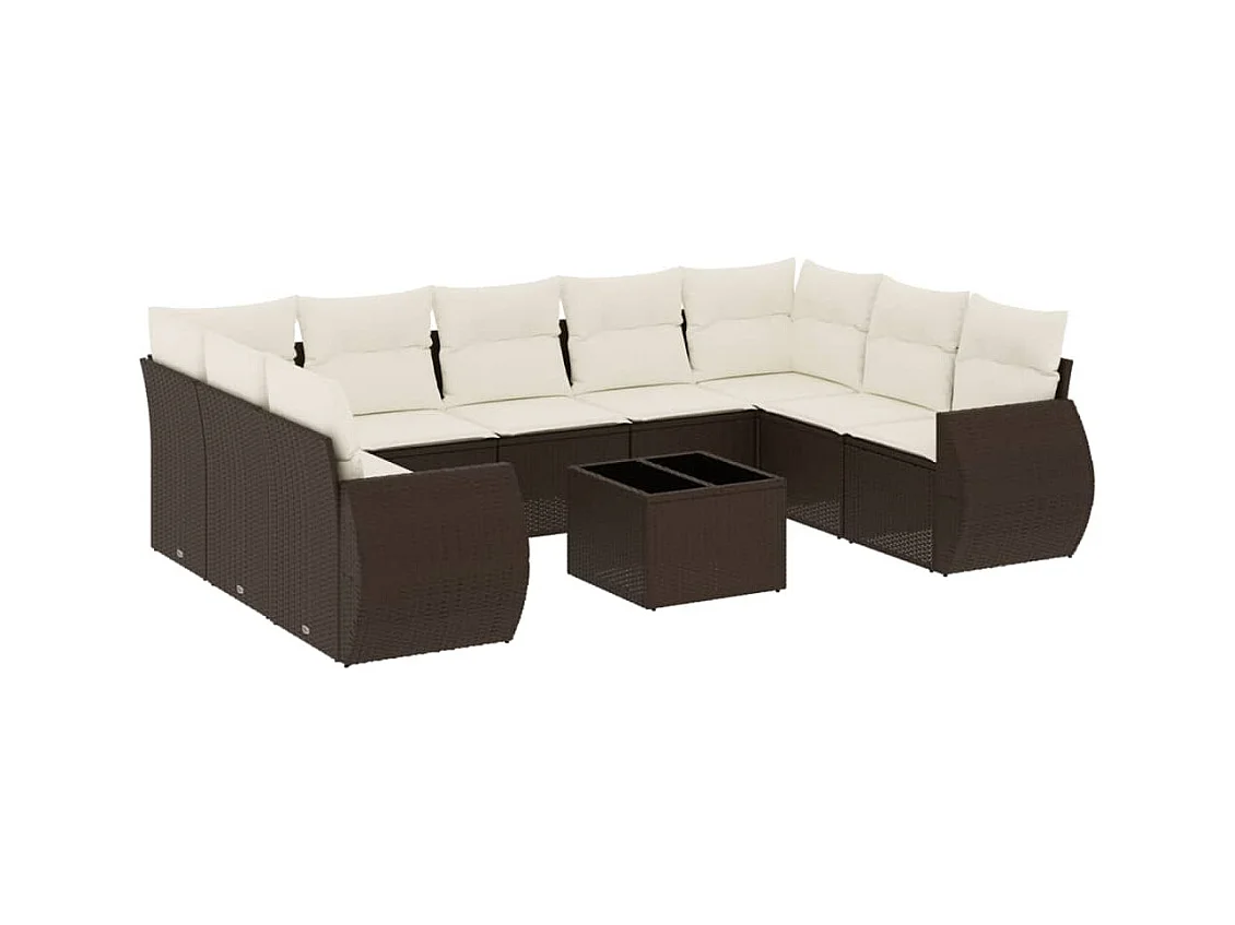Salon de jardin 10 pcs avec coussins marron résine tressée