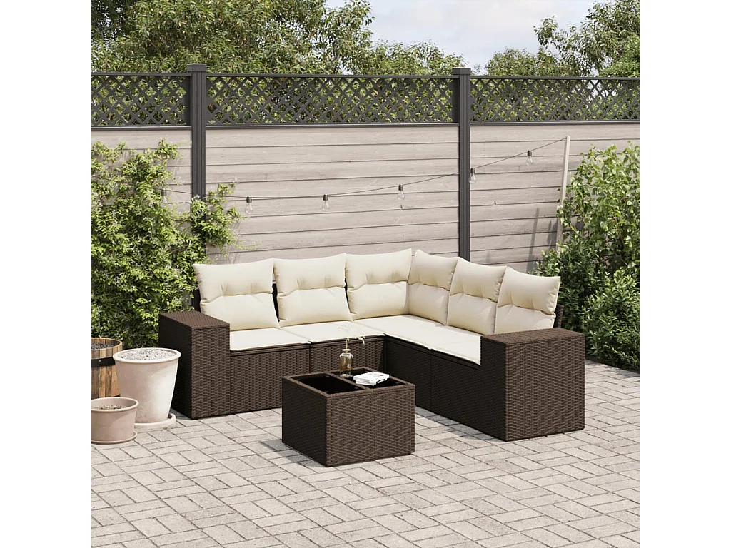 Conjunto de móveis de jardim com almofadas 6 peças resina trançada marrom