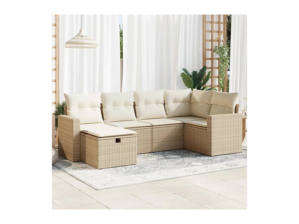 Set mobili da giardino con cuscini 6 pz beige resina intrecciata
