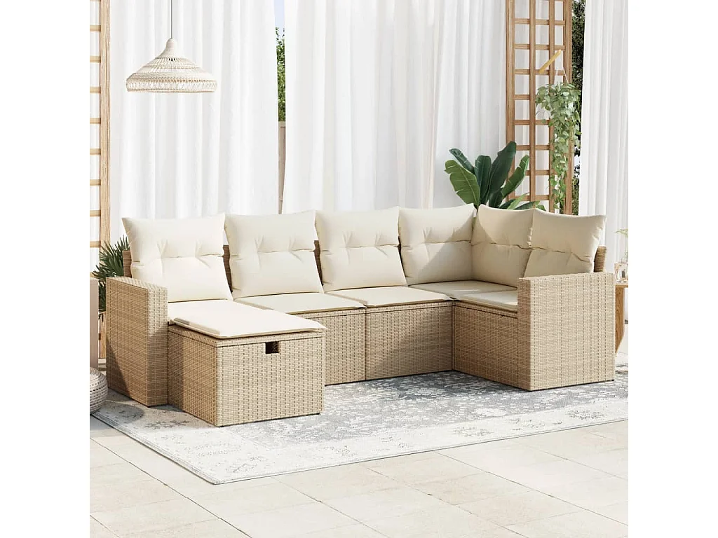 Salon de jardin avec coussins 6 pcs beige résine tressée