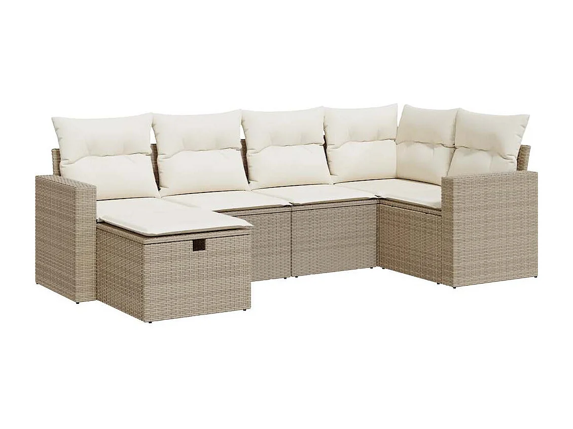 Salon de jardin avec coussins 6 pcs beige résine tressée