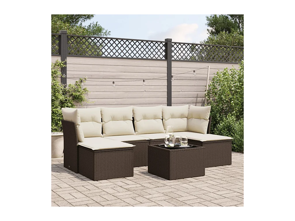 Salon de jardin avec coussins 7 pcs marron résine tressée
