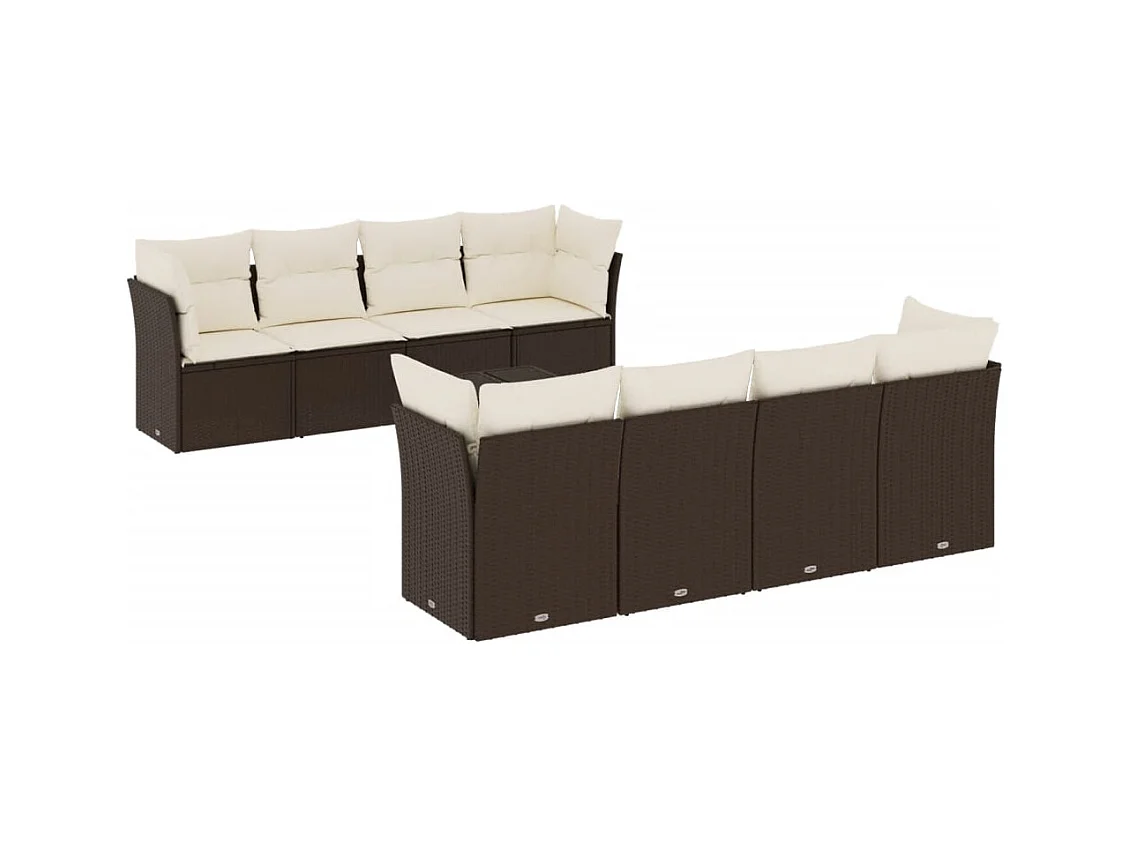 Tuinmeubelset met kussens 9 stuks bruin riet hars