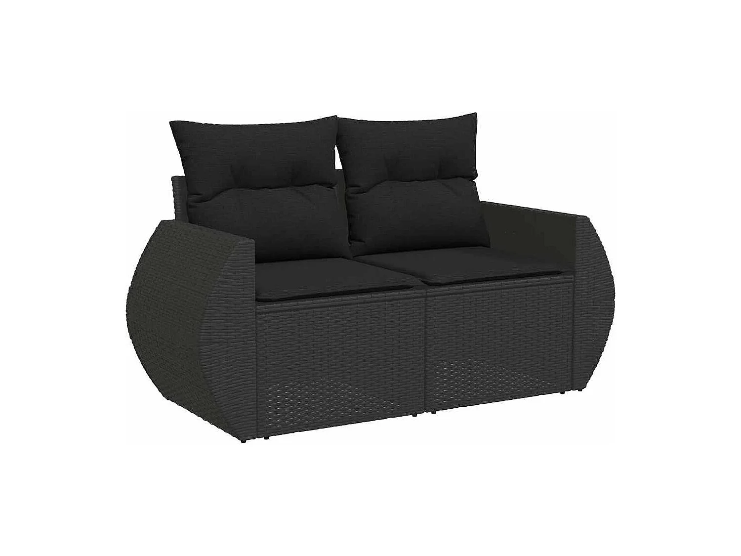 Set di mobili da giardino da 8 pezzi con cuscini neri in resina intrecciata