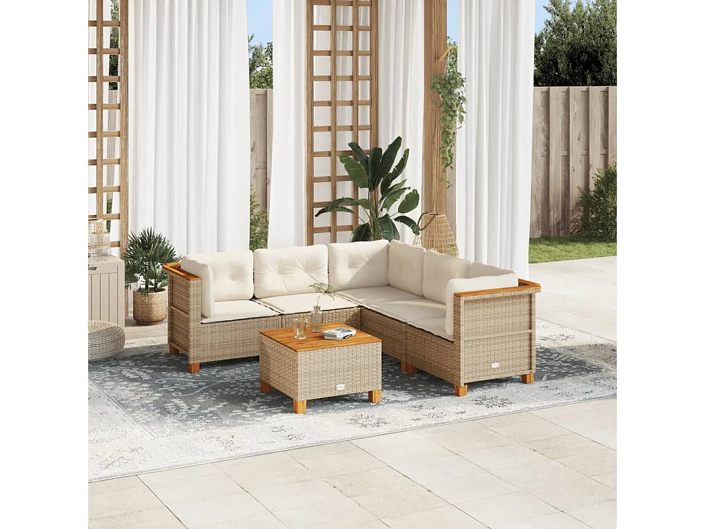 Salon de jardin avec coussins 6 pcs beige résine tressée