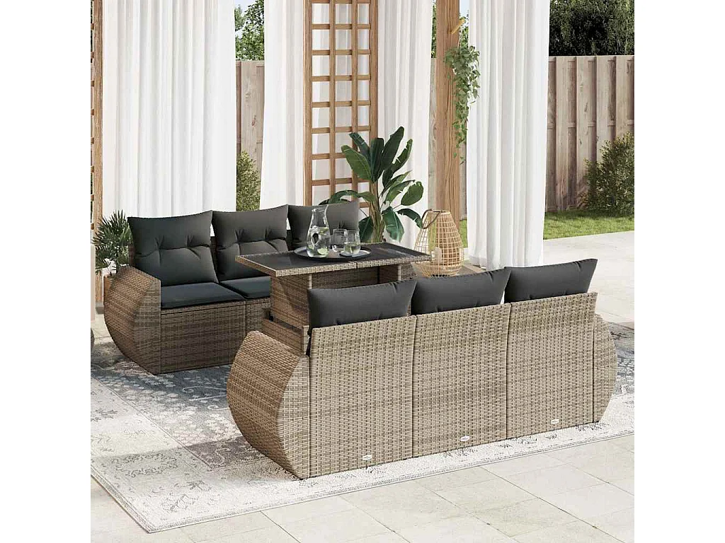 Conjunto de móveis de jardim com almofadas 7 peças resina trançada cinza