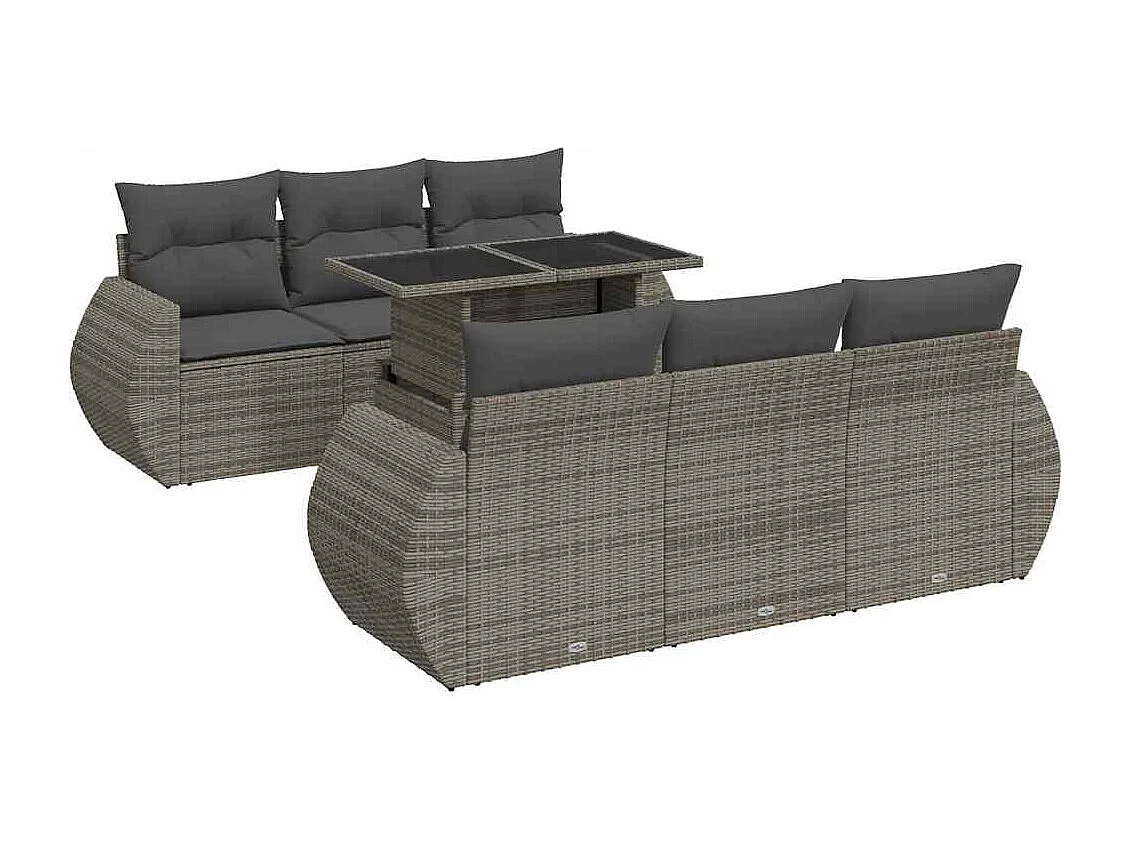 Conjunto de móveis de jardim com almofadas 7 peças resina trançada cinza