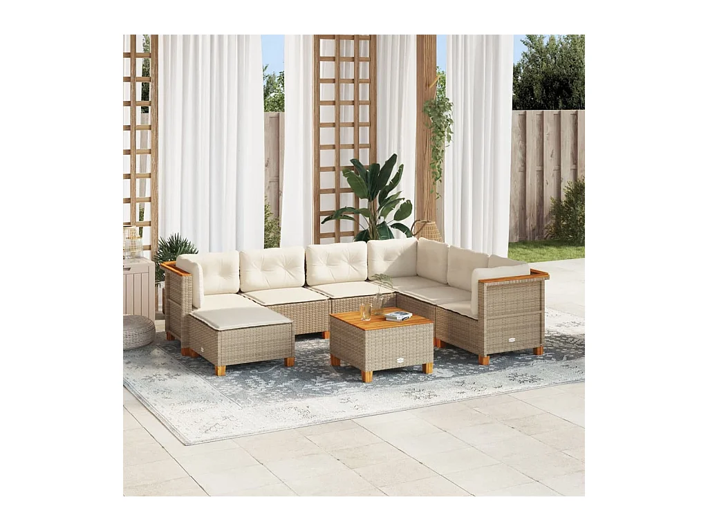 Conjunto de móveis de jardim com almofadas 8 peças resina tecida bege