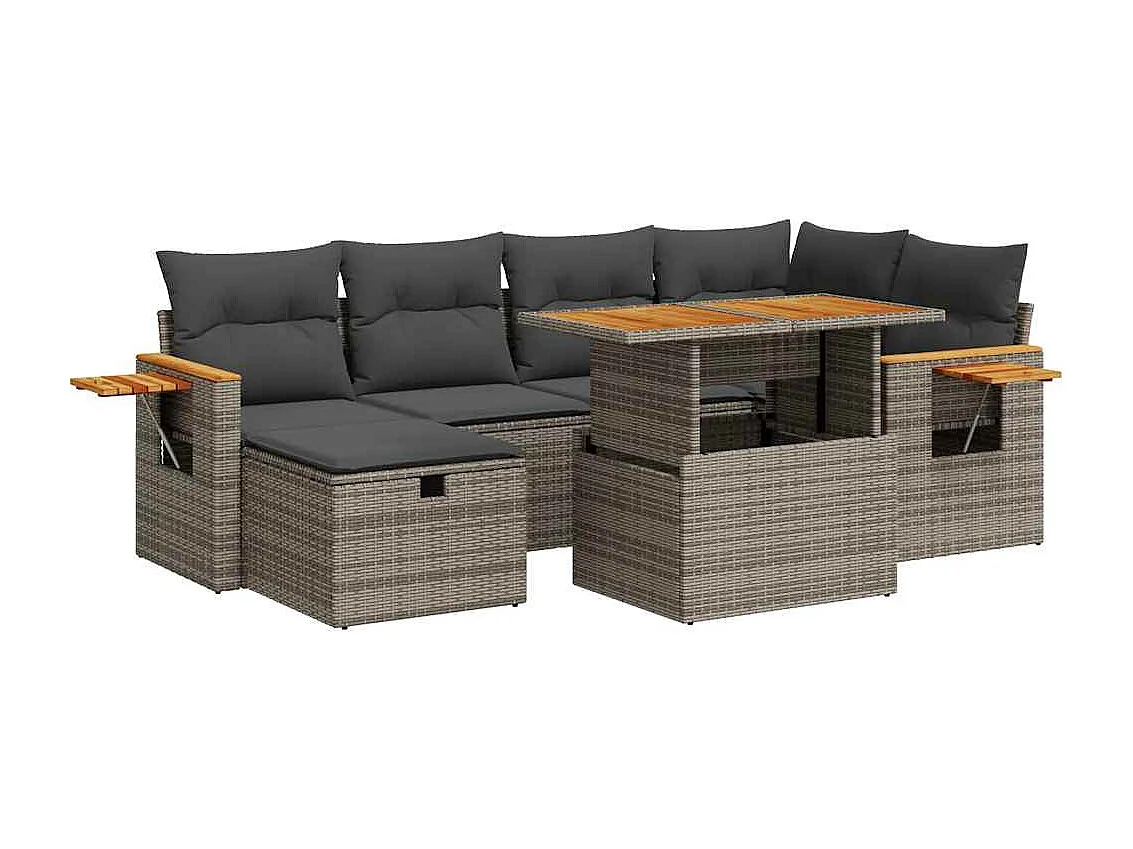 Salon de jardin 8 pcs avec coussins gris résine tressée