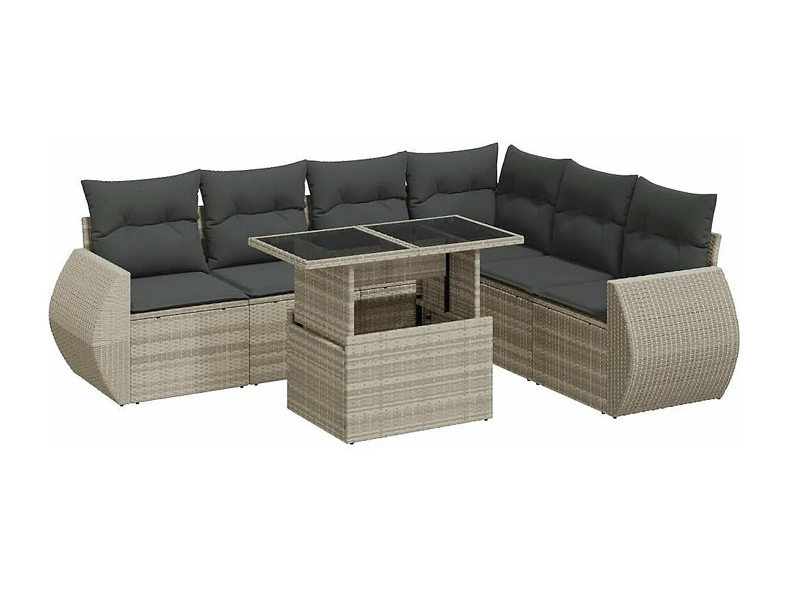 Salon de jardin avec coussins 7 pcs gris clair résine tressée