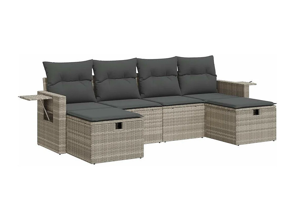 Salon de jardin 6 pcs avec coussins gris clair résine tressée