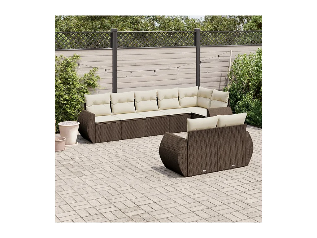 Salon de jardin 8 pcs avec coussins marron résine tressée