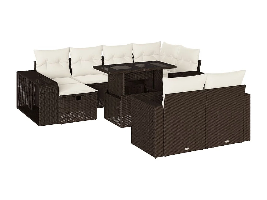 Salon de jardin et coussins 11 pcs marron résine tressée