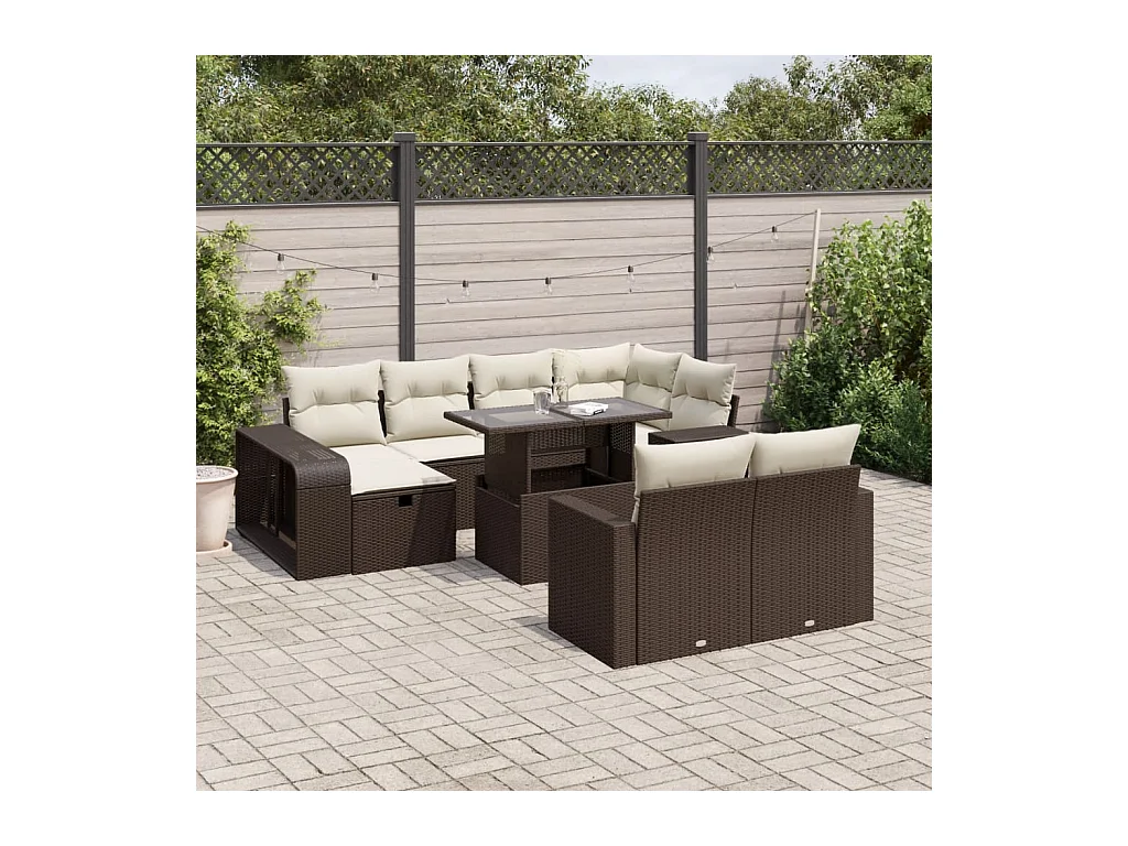 Salon de jardin et coussins 11 pcs marron résine tressée