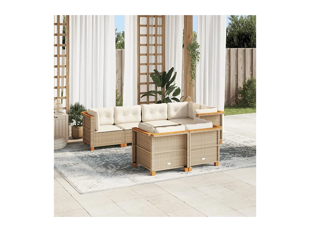Salon de jardin avec coussins 7 pcs beige résine tressée
