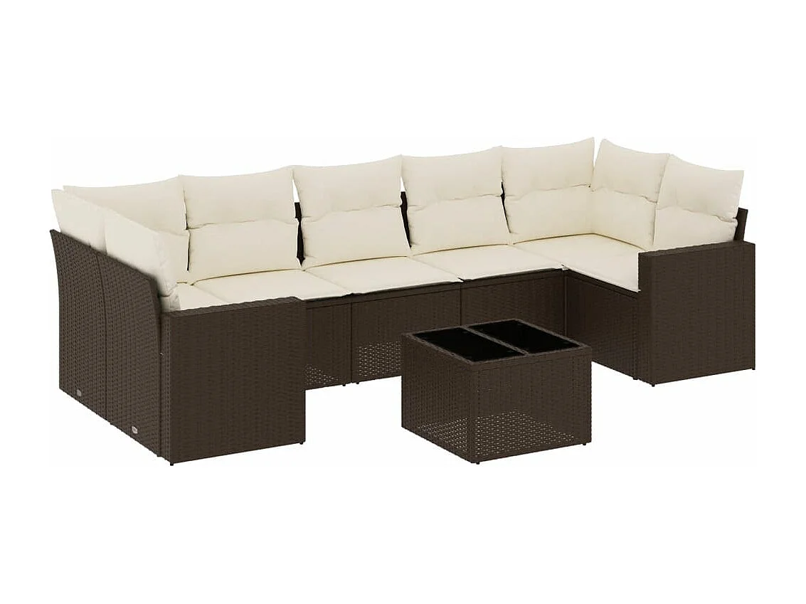 Salon de jardin 8 pcs avec coussins marron résine tressée