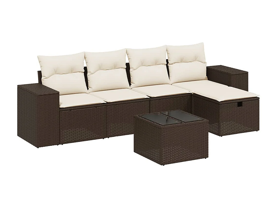 Salon de jardin avec coussins 6 pcs marron résine tressée