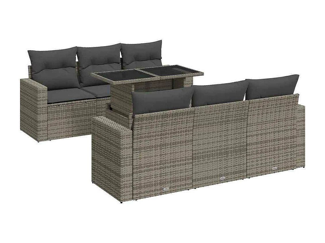 Salon de jardin avec coussins 7 pcs gris résine tressée