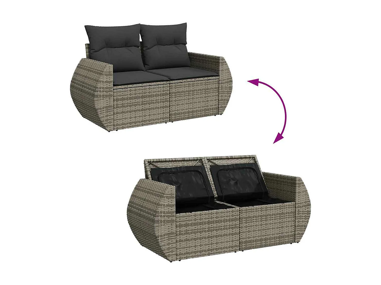 Set di mobili da giardino da 6 pezzi con cuscini grigi in resina intrecciata