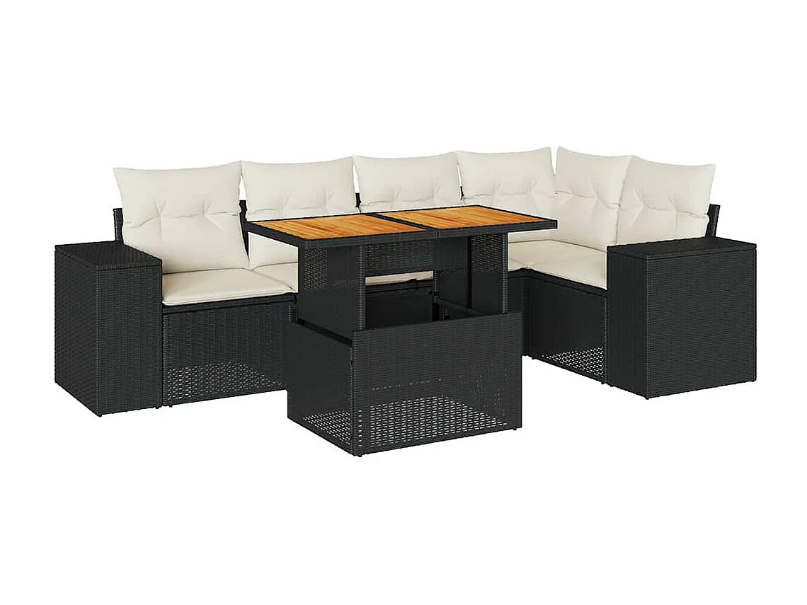 Salon de jardin 6 pcs avec coussins noir résine tressée